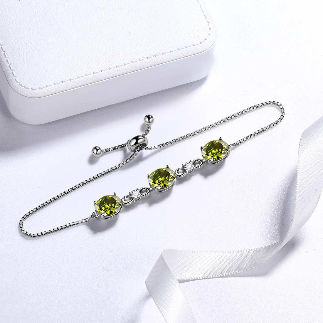 Tokyo Mart Armband mit rundem Geburtsstein, Peridot, für Damen und Mädchen, Sterling-Silber 925