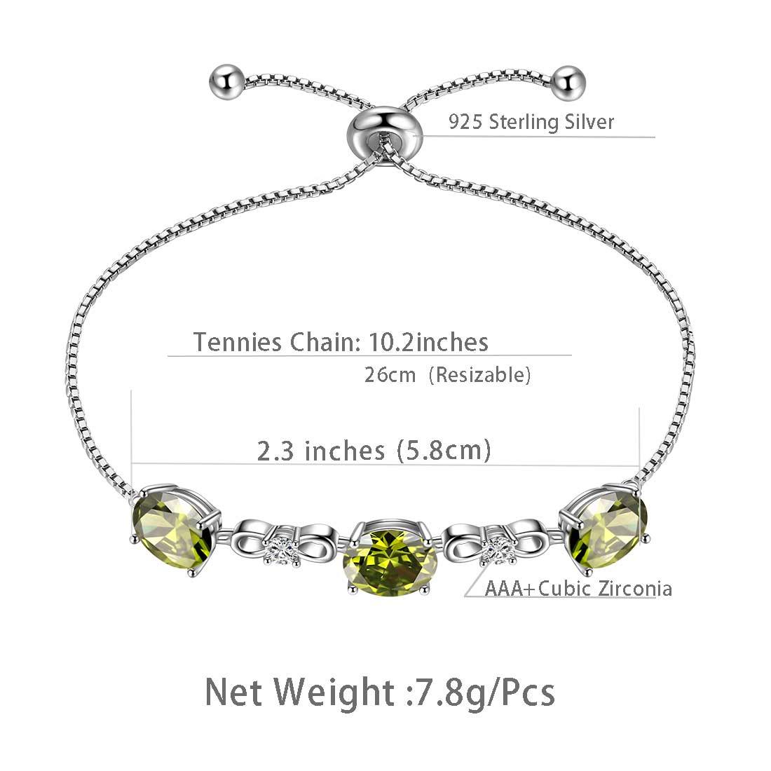 Tokyo Mart Armband mit rundem Geburtsstein, Peridot, für Damen und Mädchen, Sterling-Silber 925