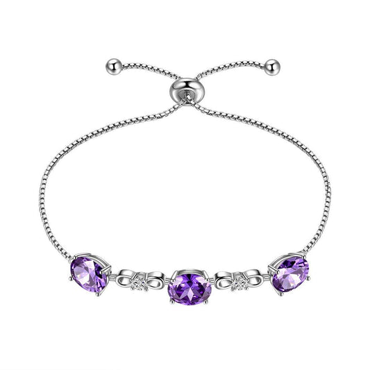 Tokyo Mart Armband mit rundem Geburtsstein, Amethyst, für Damen und Mädchen, Sterling-Silber 925