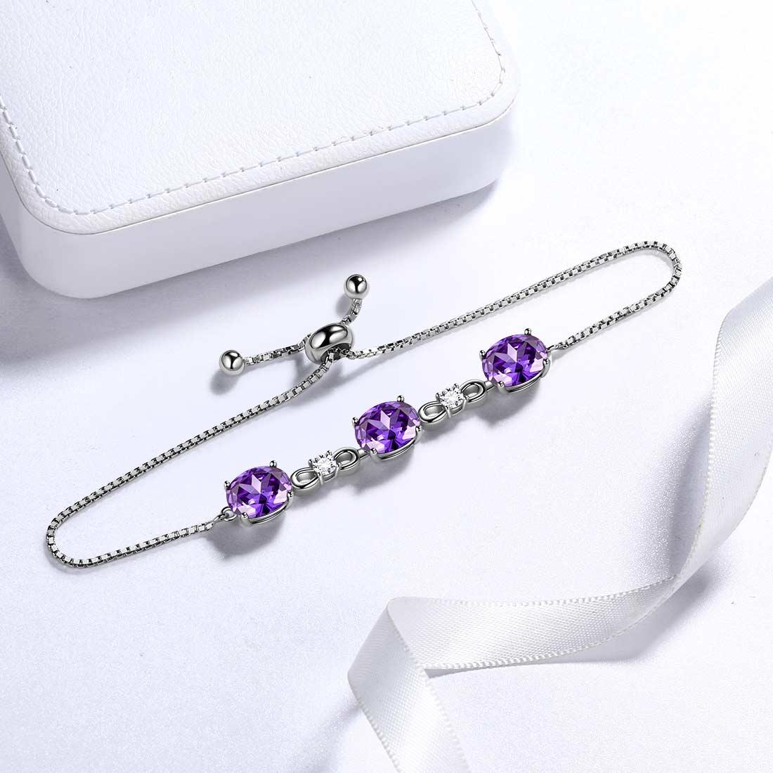 Tokyo Mart Armband mit rundem Geburtsstein, Amethyst, für Damen und Mädchen, Sterling-Silber 925