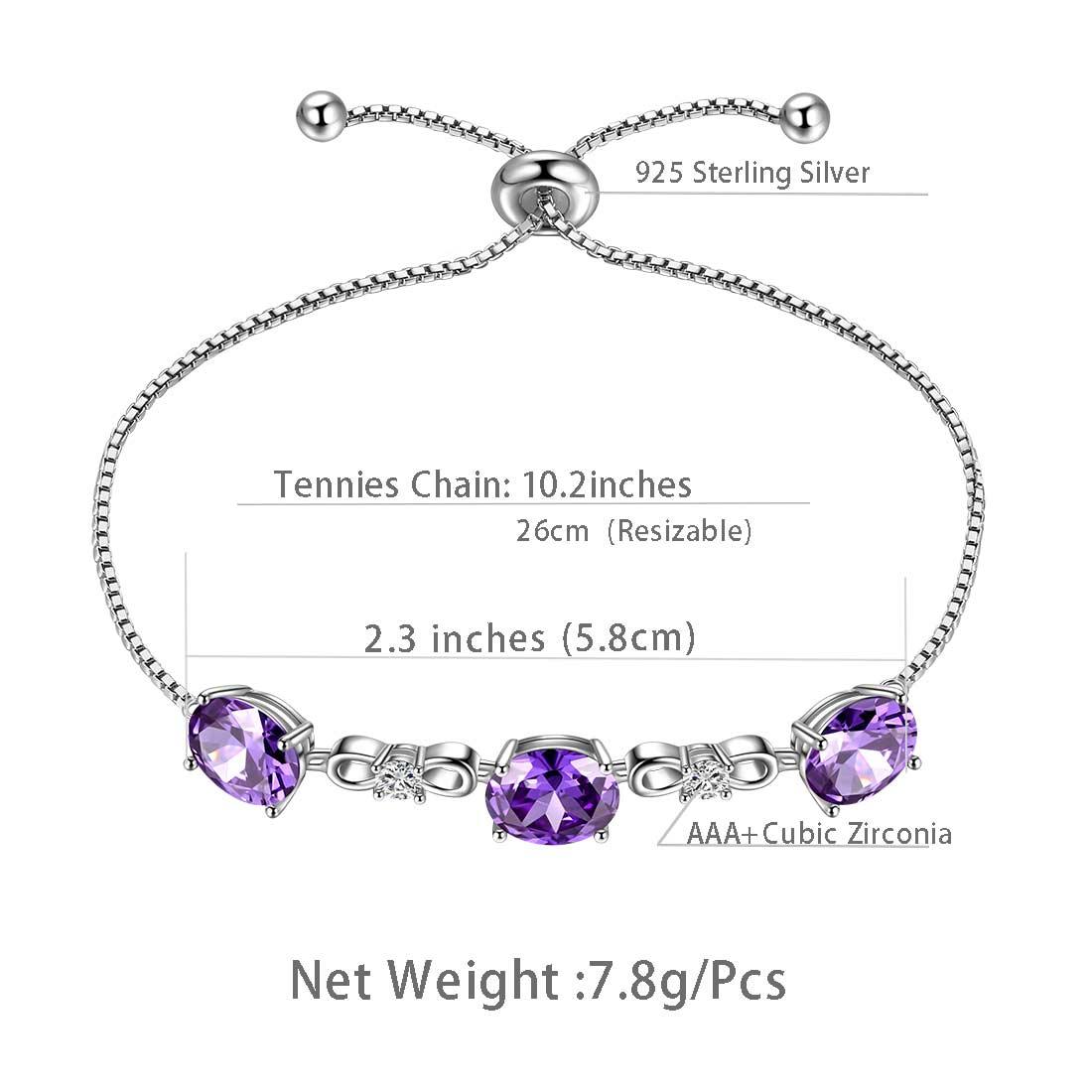 Tokyo Mart Armband mit rundem Geburtsstein, Amethyst, für Damen und Mädchen, Sterling-Silber 925