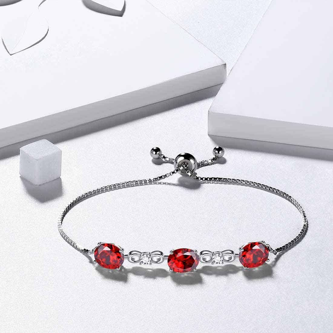 Tokyo Mart Round Birthstone January Garnet Bracelet Women Girls Jewelry Birthday Gift Sterling Silver