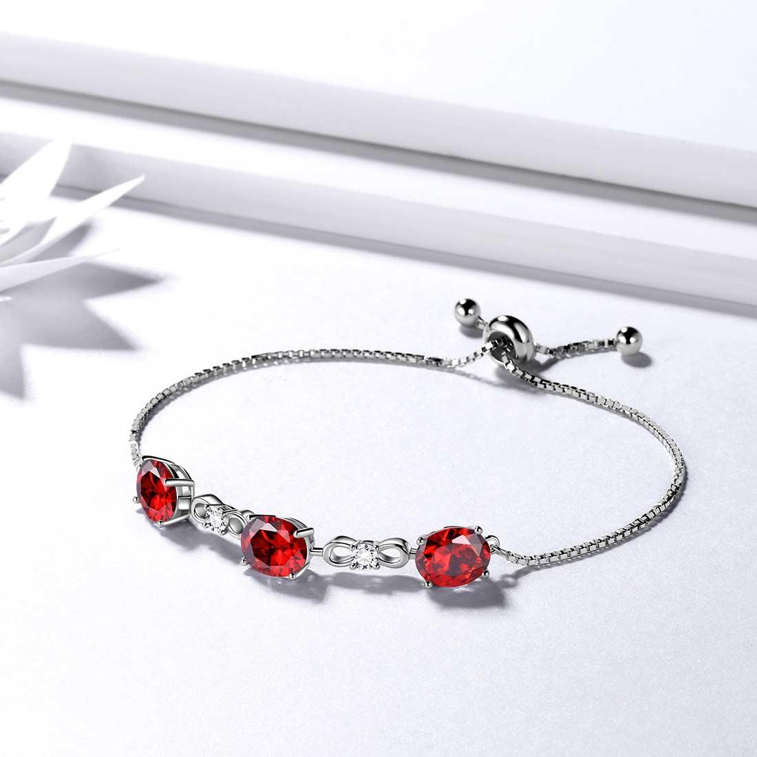 Tokyo Mart Round Birthstone January Garnet Bracelet Women Girls Jewelry Birthday Gift Sterling Silver