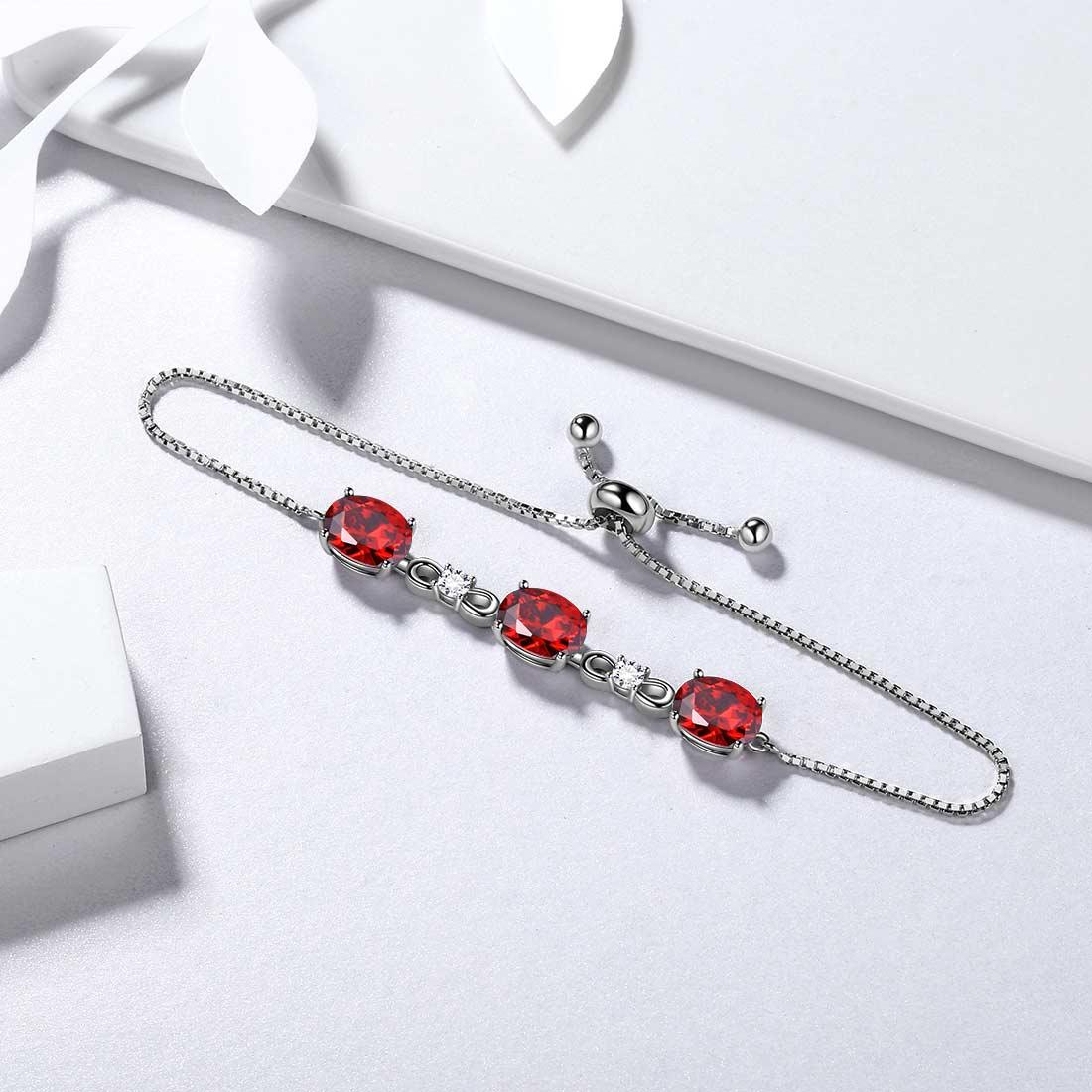 Tokyo Mart Round Birthstone January Garnet Bracelet Women Girls Jewelry Birthday Gift Sterling Silver