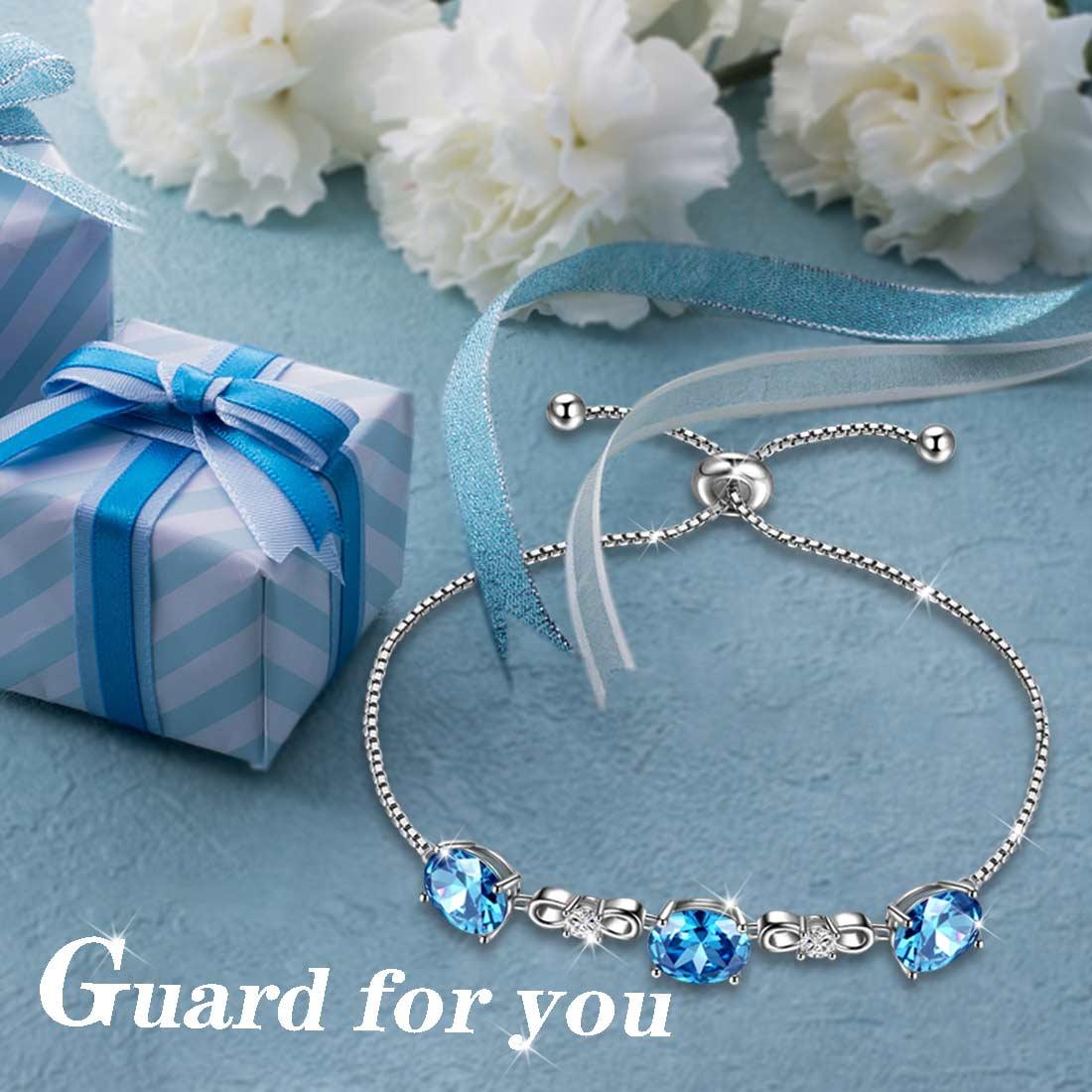 Tokyo Mart Round Birthstone March Aquamarine Bracelet Women Girls Jewelry Birthday Gift Sterling Silver