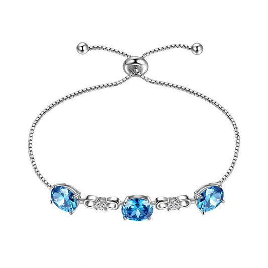 Tokyo Mart Armband mit rundem Geburtsstein, Aquamarin, für Damen und Mädchen, Sterling-Silber 925