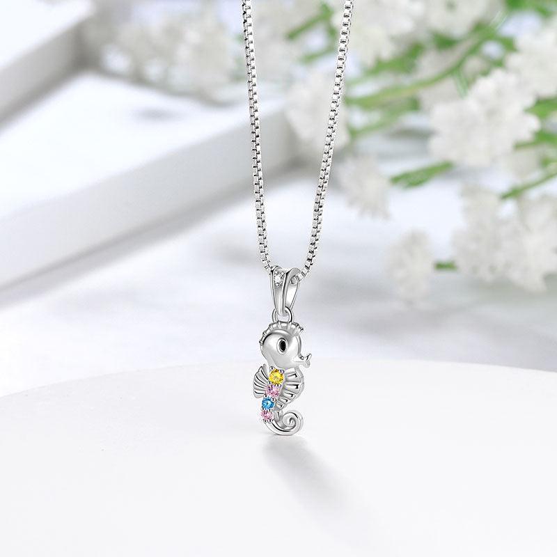 Tokyo Mart Halskette mit Seepferdchen-Anhänger, Mini-Tier-Anhänger, Schmuck, Geschenk für Frauen und Mädchen, 925 Sterlingsilber