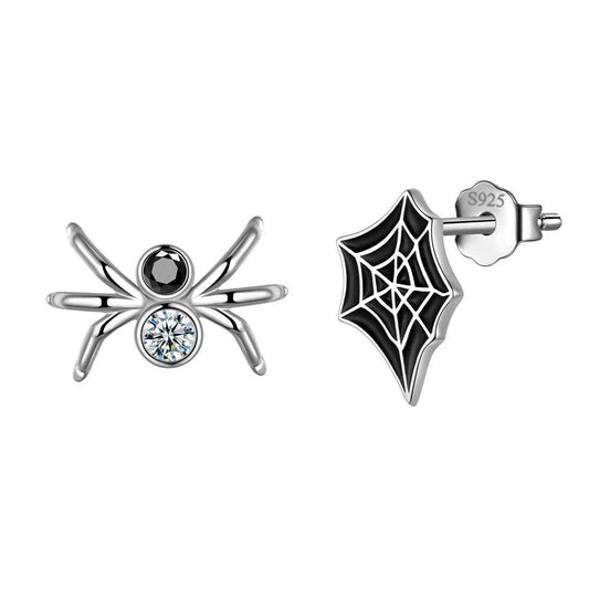 Tokyo Mart Asymmetry Spider Stud Earrings Women Jewelry Halloween Party Costume Accessories