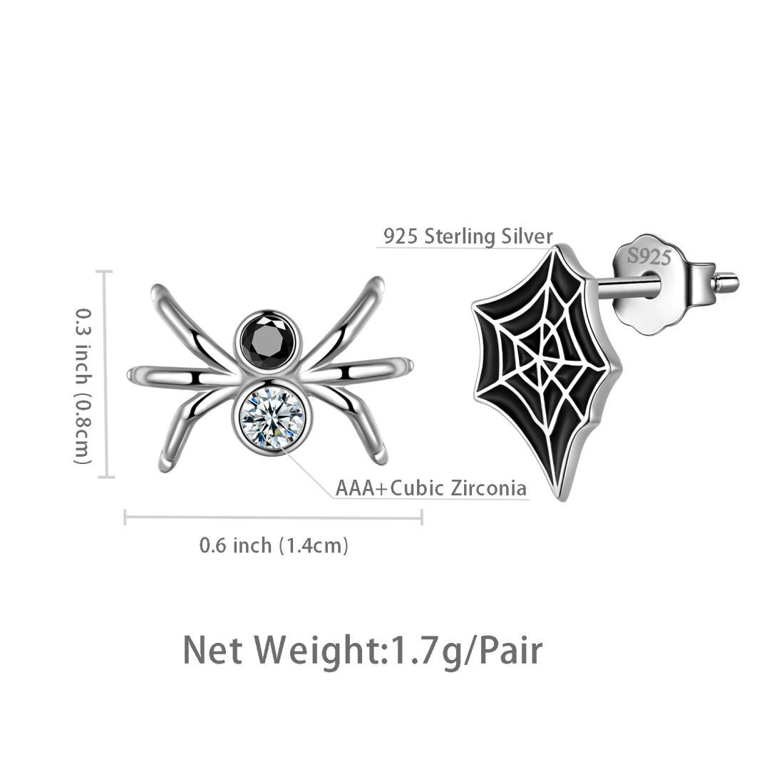 Tokyo Mart Asymmetry Spider Stud Earrings Women Jewelry Halloween Party Costume Accessories