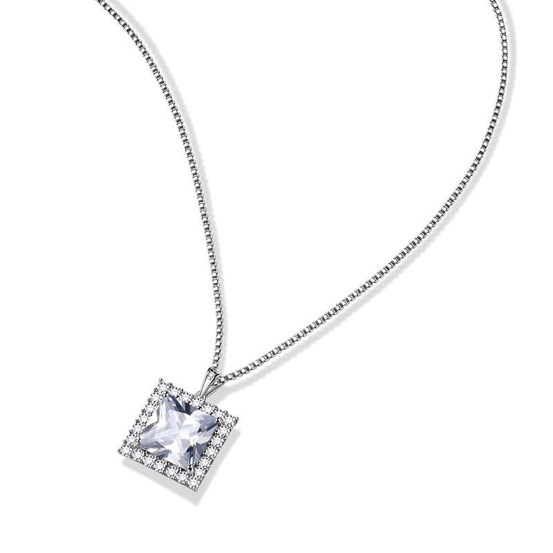 Tokyo Mart Halskette mit Diamant-Anhänger, quadratisch, Geburtsstein, April, für Damen und Mädchen, Schmuck, Sterling-Silber 925