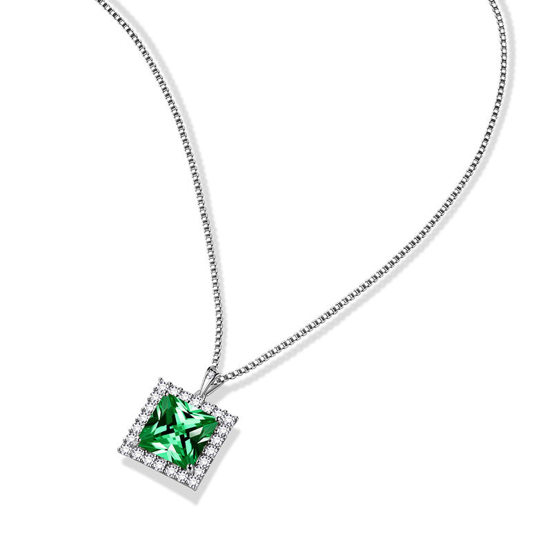 Tokyo Mart Halskette mit Anhänger, quadratisch, Geburtsstein, Mai, Smaragd, für Damen und Mädchen, Schmuck, Geburtstagsgeschenke, Sterlingsilber