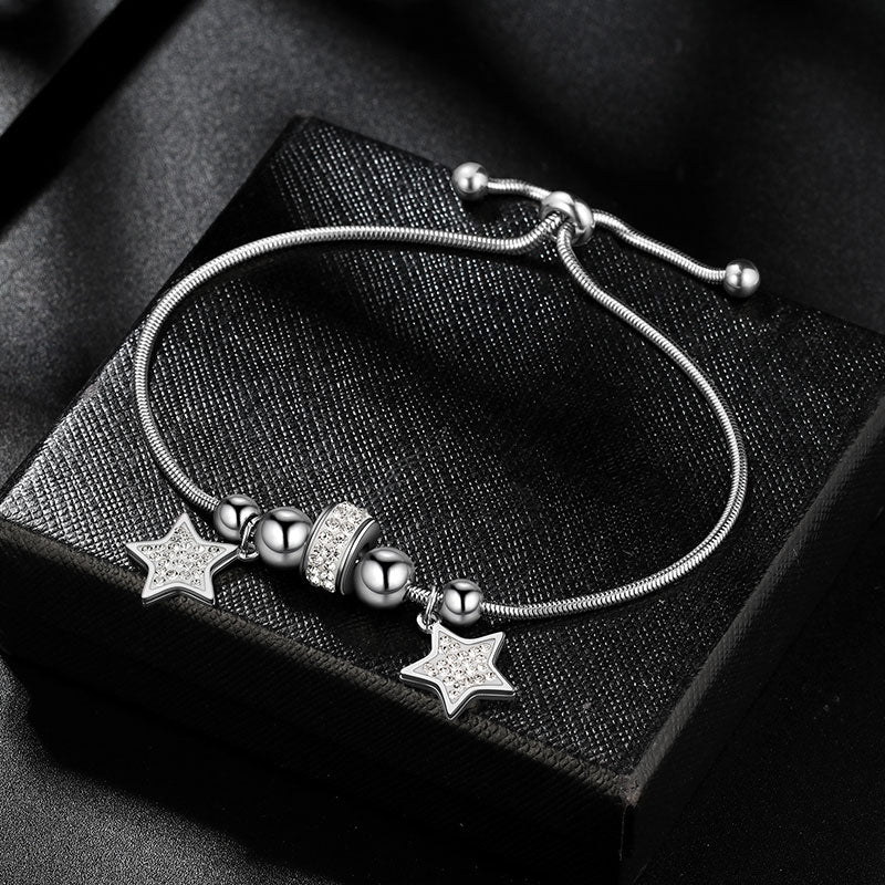 Tokyo Mart Charm Bead Lucky Star Link Bracelets Women Jewelry Stainless Steel