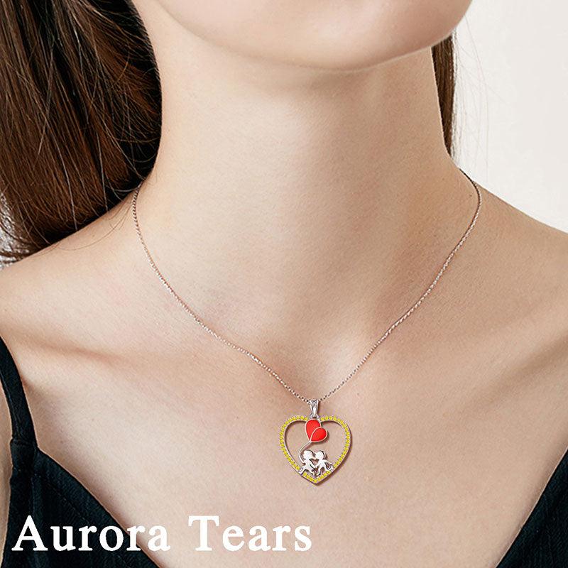 Tokyo Mart Boy Girl Love Heart Red Balloon Pendant Necklace Jewelry