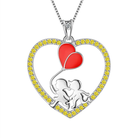 Tokyo Mart Boy Girl Love Heart Red Balloon Pendant Necklace Jewelry