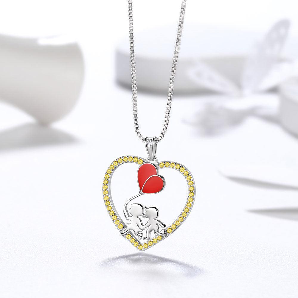 Tokyo Mart Boy Girl Love Heart Red Balloon Pendant Necklace Jewelry