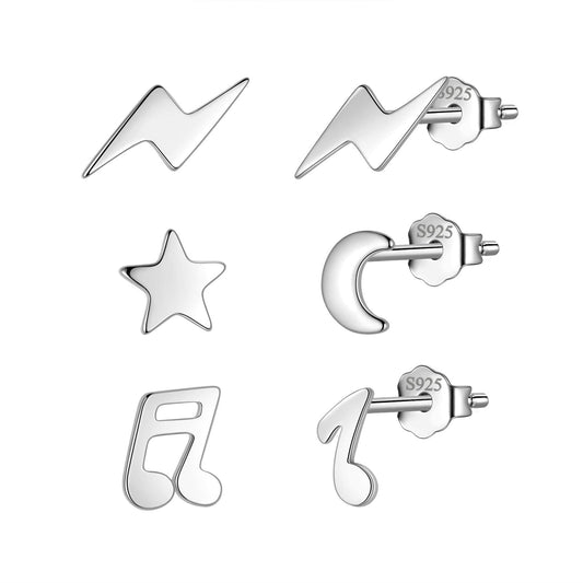 Tokyo Mart Mini-Ohrstecker-Set für Damen und Mädchen, Schmuckgeschenk – Stern, Mond, Blitz, Musiknote