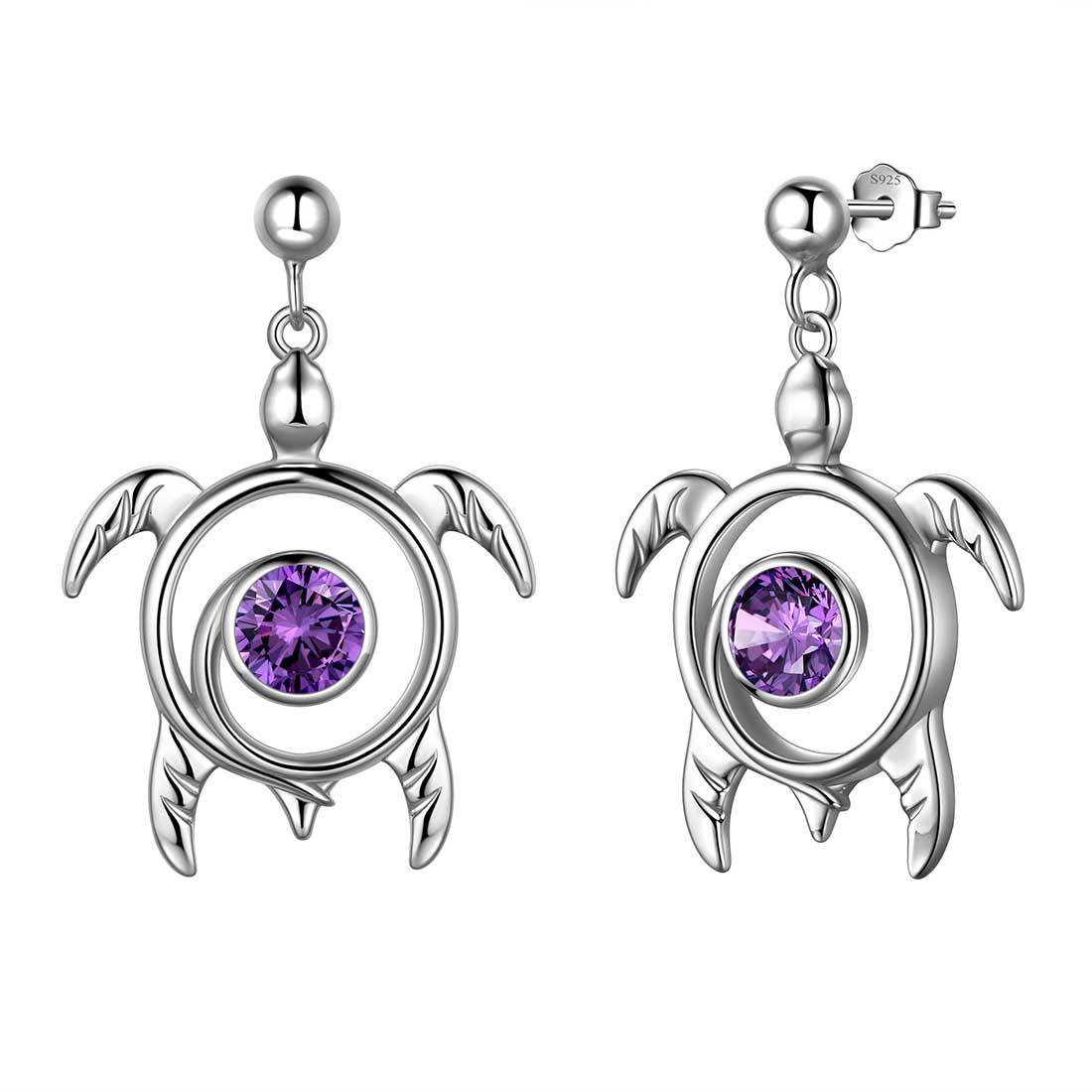 Tokyo Mart Schildkröte Geburtsstein Februar Amethyst Ohrringe Baumeln Frauen Mädchen Schmuck Geburtstagsgeschenk Sterling Silber