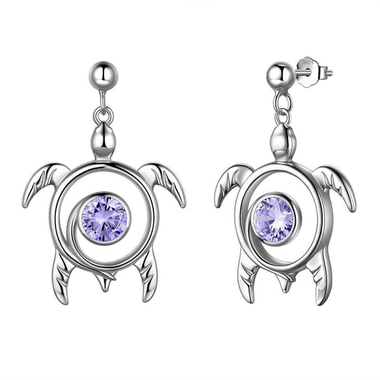 Tokyo Mart Turtle June Alexandrite Birthstone Earrings Women Girl Jewelry Gift Sterling Silver