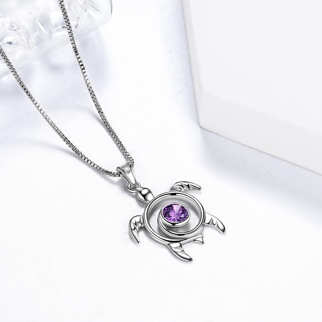 Tokyo Mart Halskette mit Anhänger und Schildkröte, Geburtsstein Februar, Amethyst, für Damen und Mädchen, Schmuck, Geburtstagsgeschenk