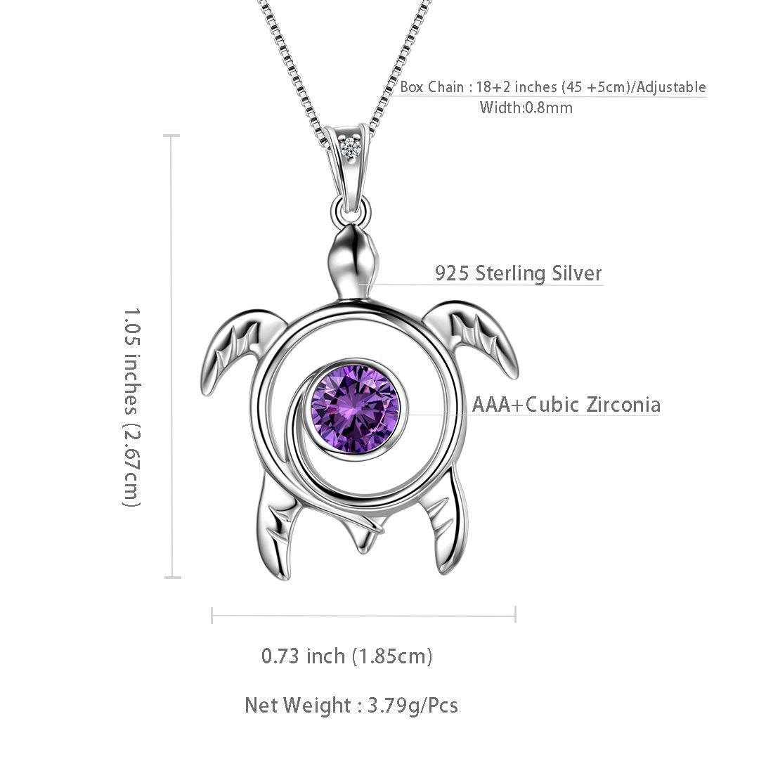 Tokyo Mart Halskette mit Anhänger und Schildkröte, Geburtsstein Februar, Amethyst, für Damen und Mädchen, Schmuck, Geburtstagsgeschenk