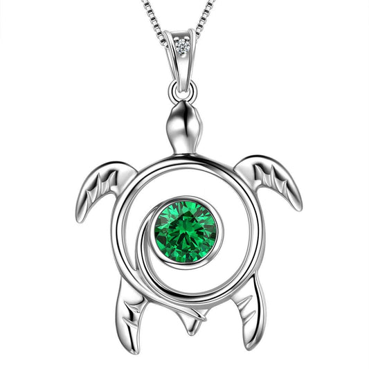 Tokyo Mart Turtle Birthstone May Emerald Necklace Pendant Women Girls Jewelry Birthday Gift