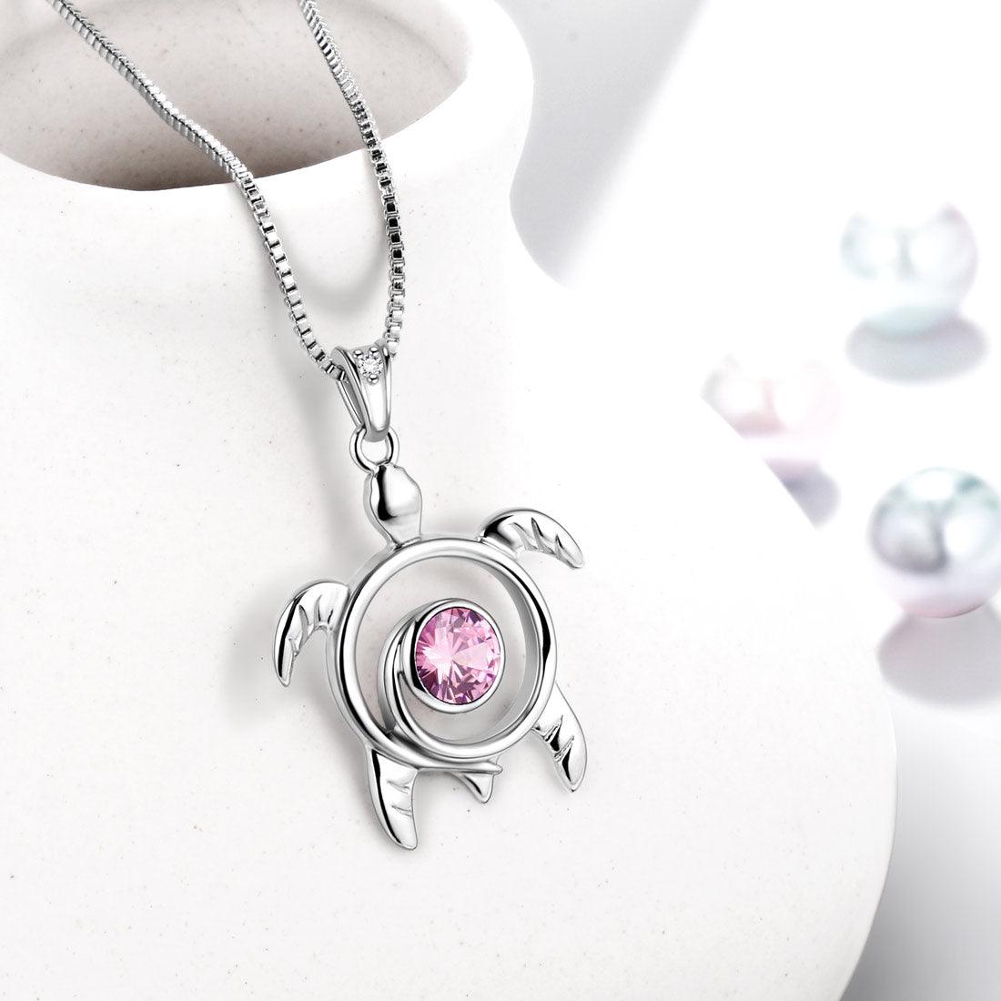 Tokyo Mart Turtle Birthstone October Tourmaline Necklace Pendant Women Girls Jewelry Birthday Gift