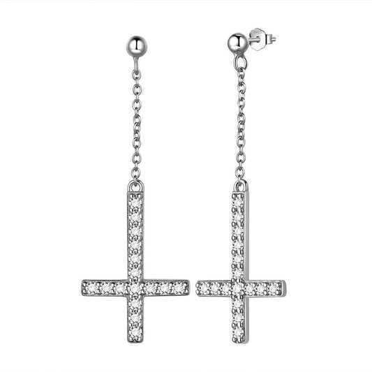 Tokyo Mart Upside Down Cross Dangle Earrings Women Mens Jewelry Sterling Silver