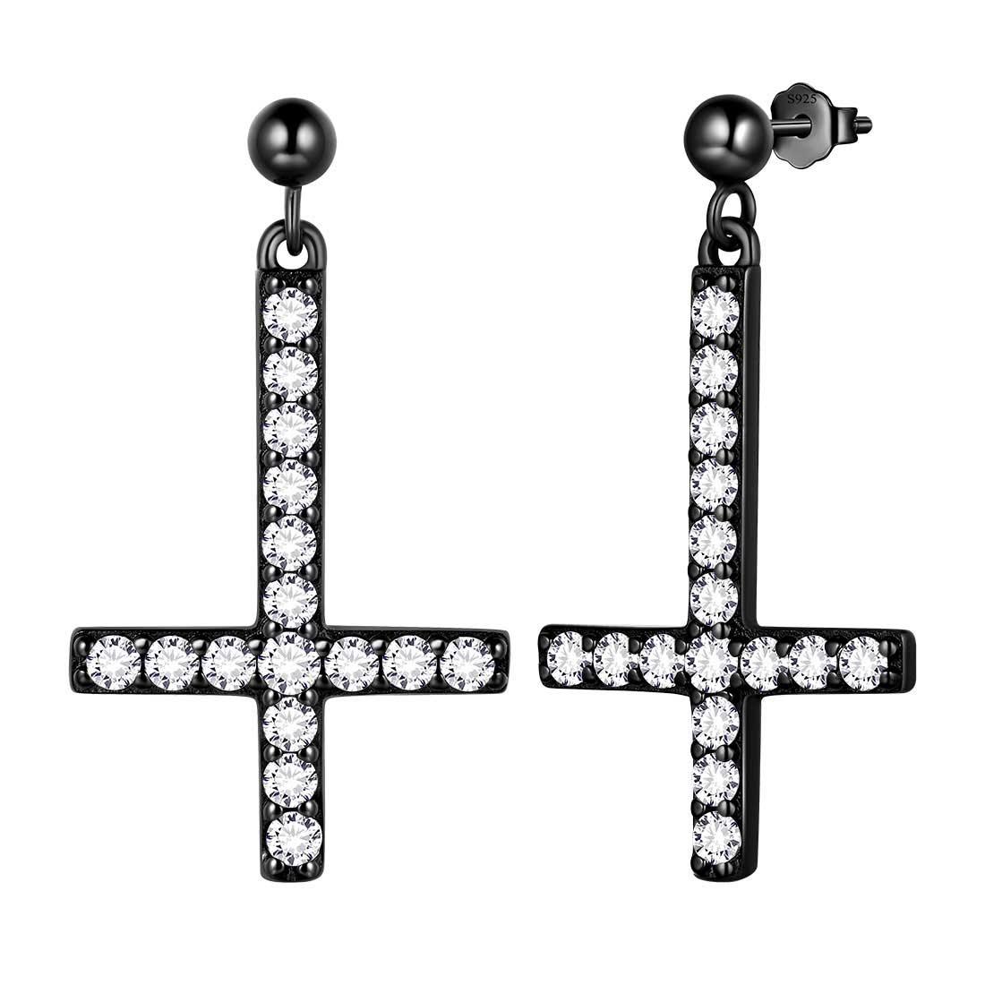 Tokyo Mart Upside Down Kreuz Ohrringe Damen Herren Schmuck Sterling Silber