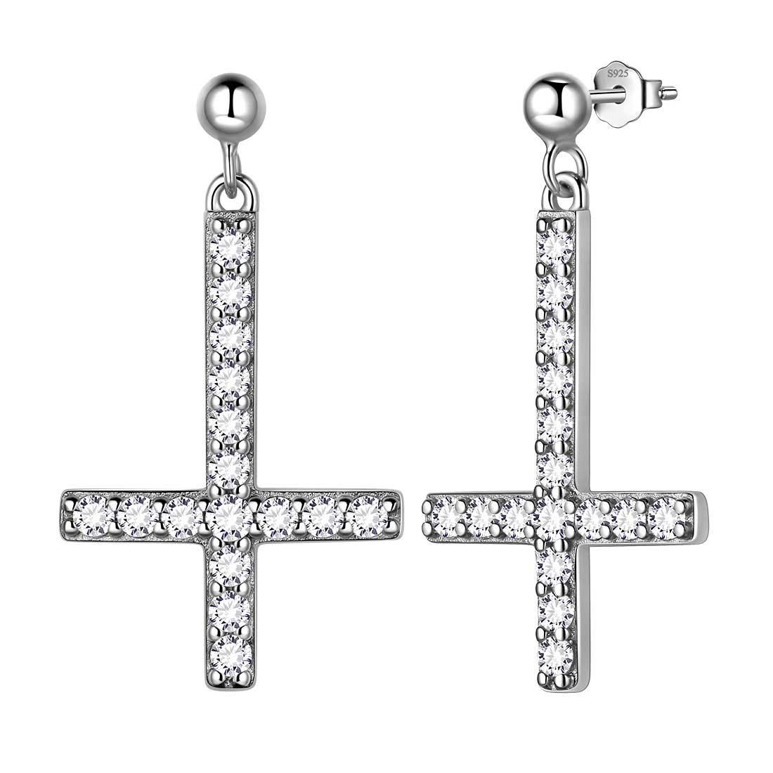 Tokyo Mart Upside Down Kreuz Ohrringe Damen Herren Schmuck Sterling Silber