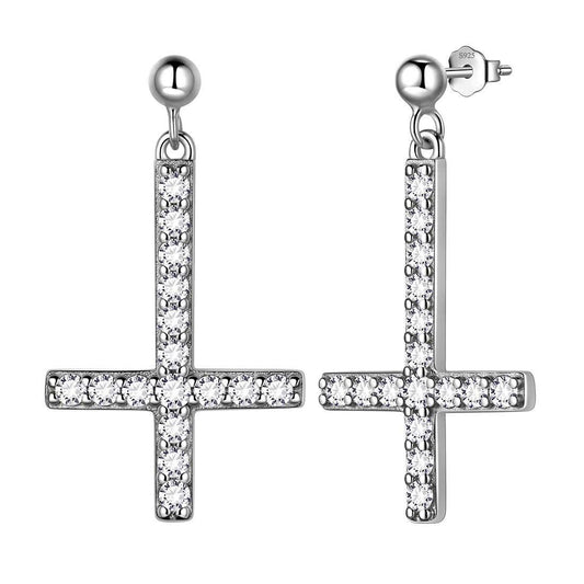 Tokyo Mart Upside Down Cross Earrings Women Mens Jewelry Sterling Silver