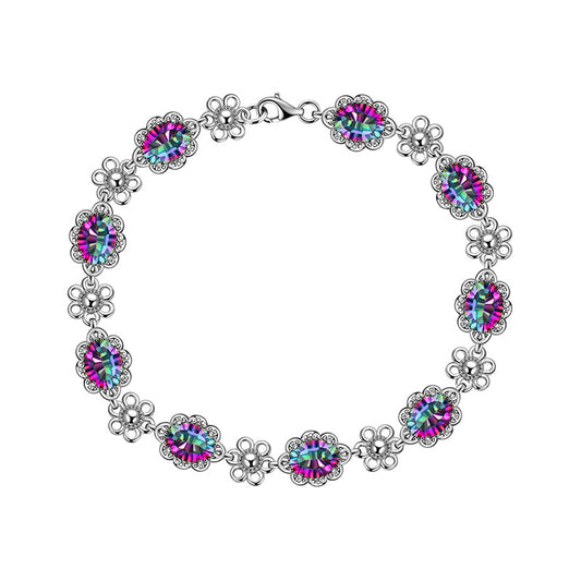 Tokyo Mart Women Vintage Tennis Bracelet Rainbow Mystic Topaz Jewelry Flower Oval Girls Gifts 925 Sterling Silver