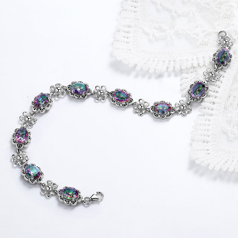 Tokyo Mart Women Vintage Tennis Bracelet Rainbow Mystic Topaz Jewelry Flower Oval Girls Gifts 925 Sterling Silver
