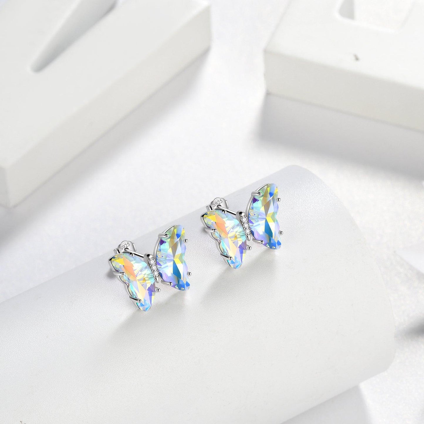 Tokyo Mart White Butterfly Earrings April Diamond Birthstone Women Girls Jewelry Birthday Gift