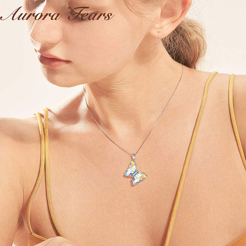 Tokyo Mart Women Butterfly Necklace Pendant Birthstone Crystal Jewelry Gift 925 Sterling Silver