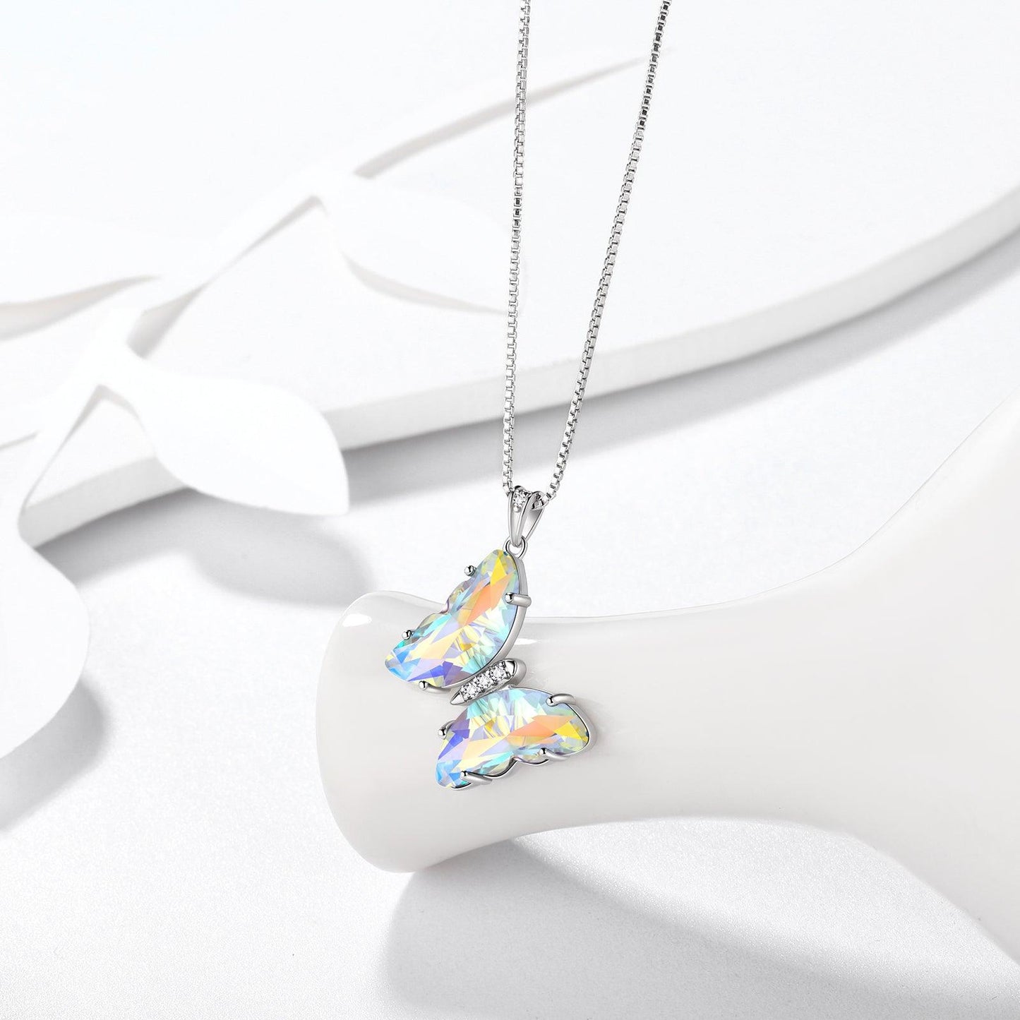 Tokyo Mart White Butterfly Necklace April Diamond Birthstone Pendant Women Girls Jewelry Birthday Gift