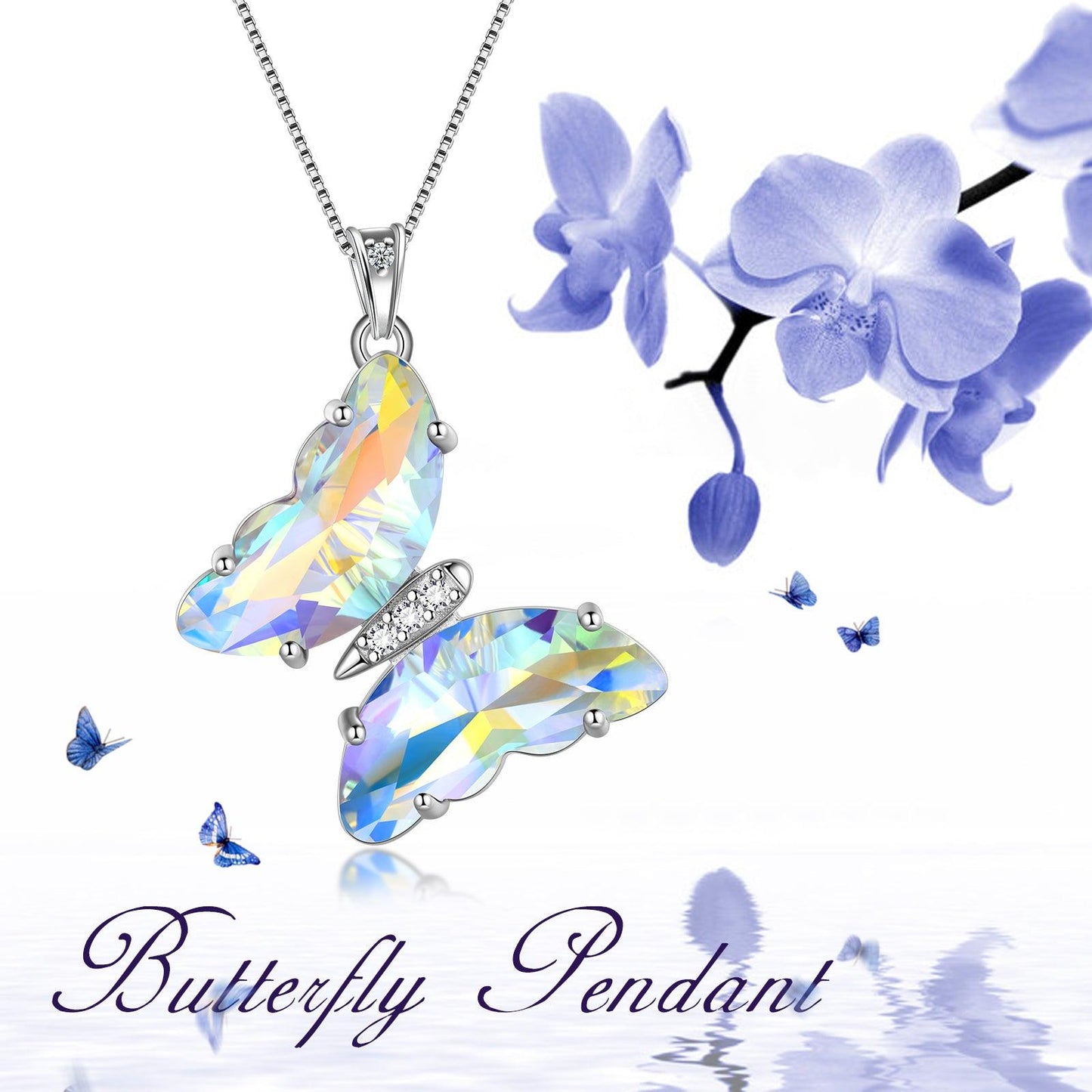 Tokyo Mart White Butterfly Necklace April Diamond Birthstone Pendant Women Girls Jewelry Birthday Gift