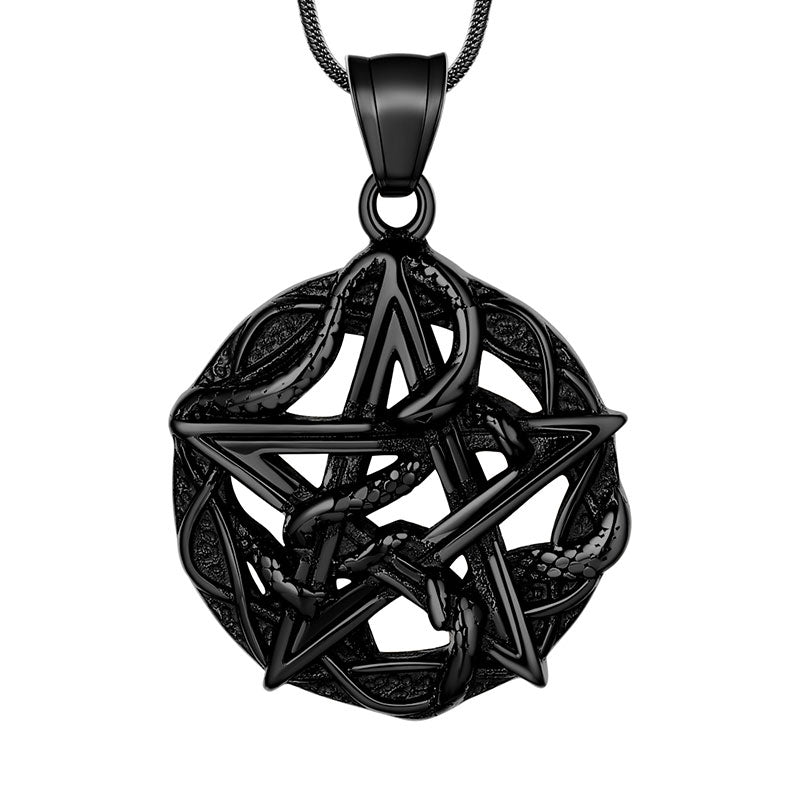 Tokyo Mart Herren-Halskette mit Wicca-Anhänger und Pentagramm, verschlungene Schlange, Schmuck aus 316L Edelstahl