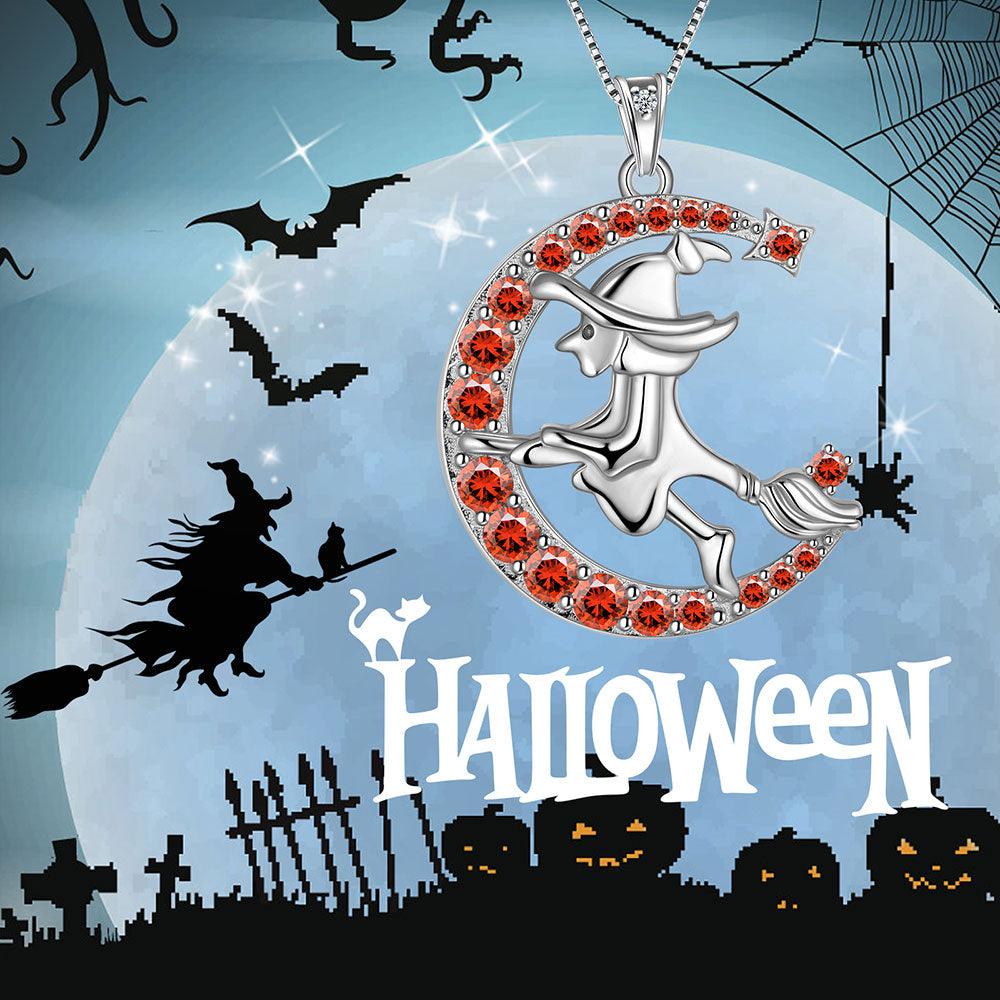 Tokyo Mart Women Witch Flying Broom Moon Necklace Halloween Jewelry Sterling Silver