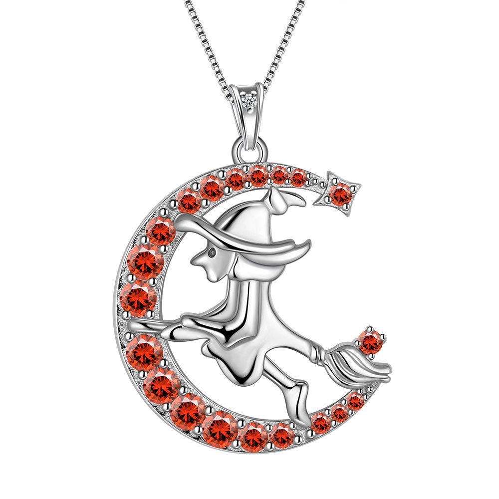 Tokyo Mart Women Witch Flying Broom Moon Necklace Halloween Jewelry Sterling Silver