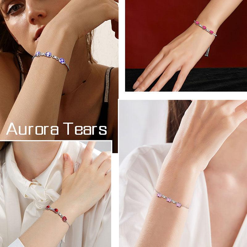 Tokyo Mart Armband mit rundem Geburtsstein, Rubin, für Damen und Mädchen, Sterling-Silber 925