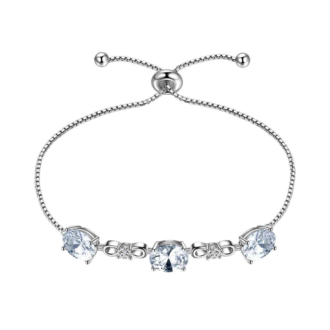 Tokyo Mart Rundes Armband mit Diamanten und Geburtsstein für April, Damen- und Mädchenschmuck, Sterlingsilber, Geschenk zum Geburtstag