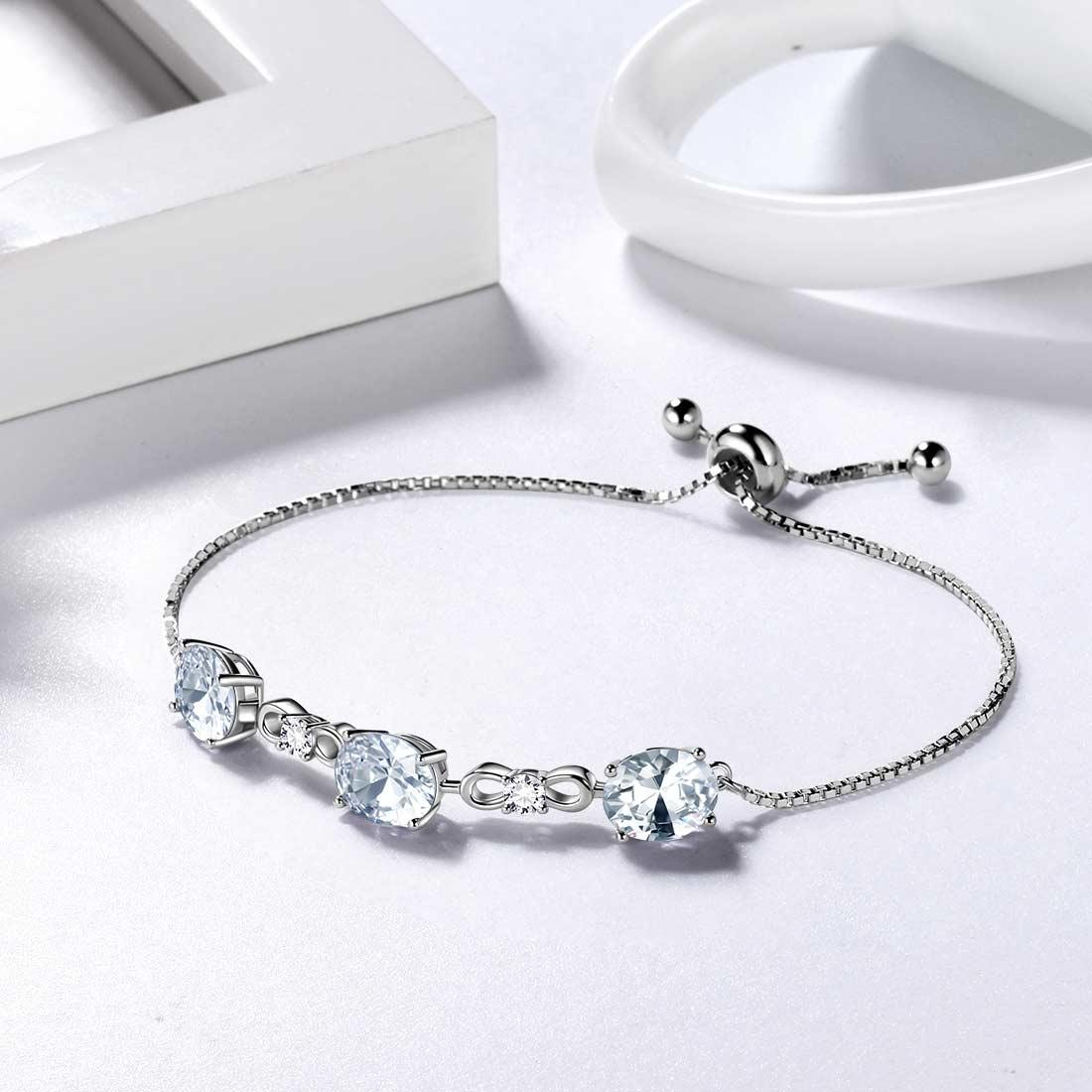 Tokyo Mart Rundes Armband mit Diamanten und Geburtsstein für April, Damen- und Mädchenschmuck, Sterlingsilber, Geschenk zum Geburtstag