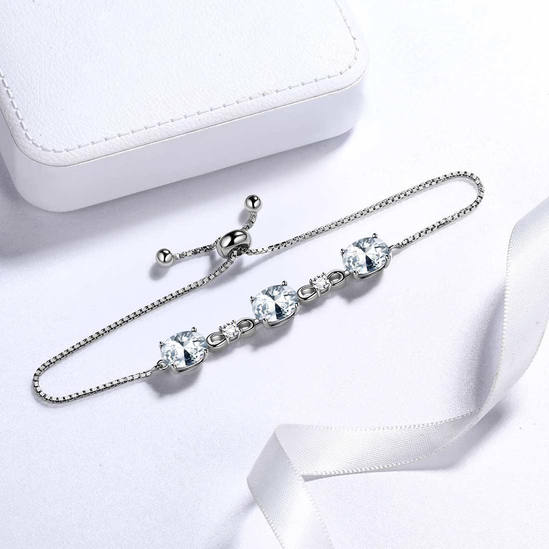 Tokyo Mart Rundes Armband mit Diamanten und Geburtsstein für April, Damen- und Mädchenschmuck, Sterlingsilber, Geschenk zum Geburtstag