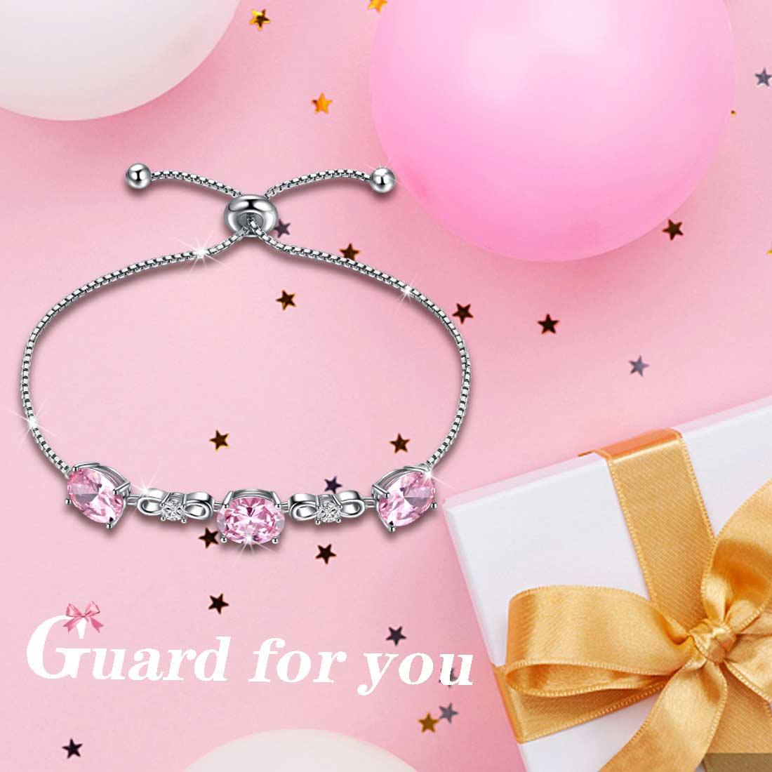 Tokyo Mart Rundes Turmalin-Armband mit Geburtsstein für Oktober, Damen- und Mädchenschmuck, Sterlingsilber, Geschenk zum Geburtstag