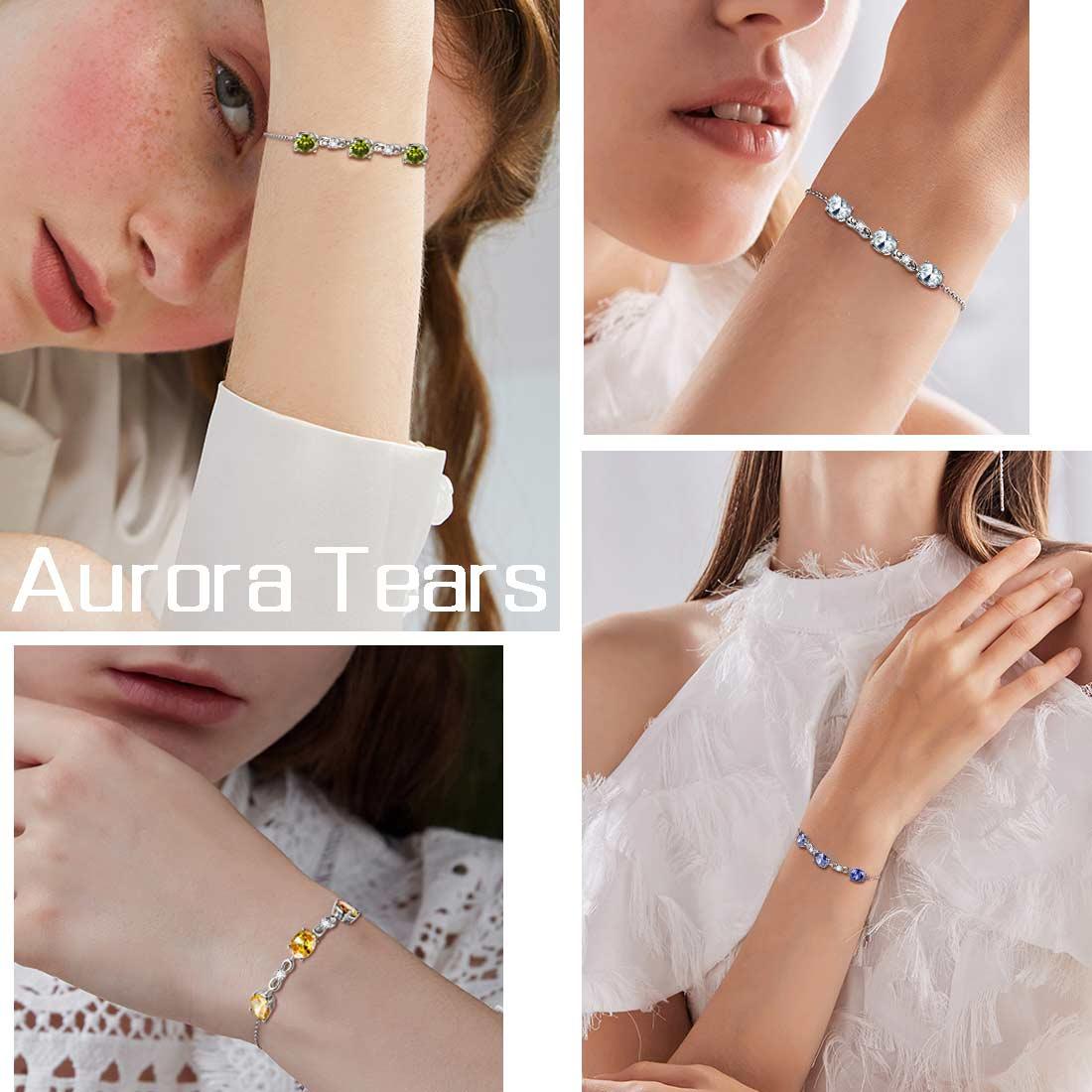 Tokyo Mart Rundes Armband mit Diamanten und Geburtsstein für April, Damen- und Mädchenschmuck, Sterlingsilber, Geschenk zum Geburtstag