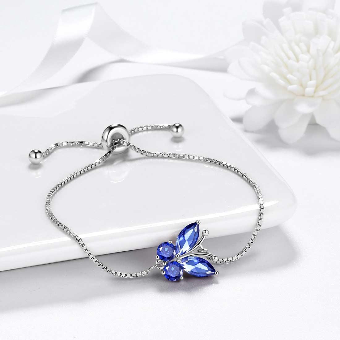 Tokyo Mart Butterfly Bracelet Birthstone December Tanzanite Women Girls Jewelry Birthday Gift