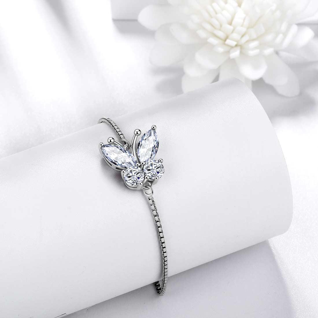 Tokyo Mart Butterfly Bracelet Birthstone April Diamond Women Girls Jewelry Birthday Gift