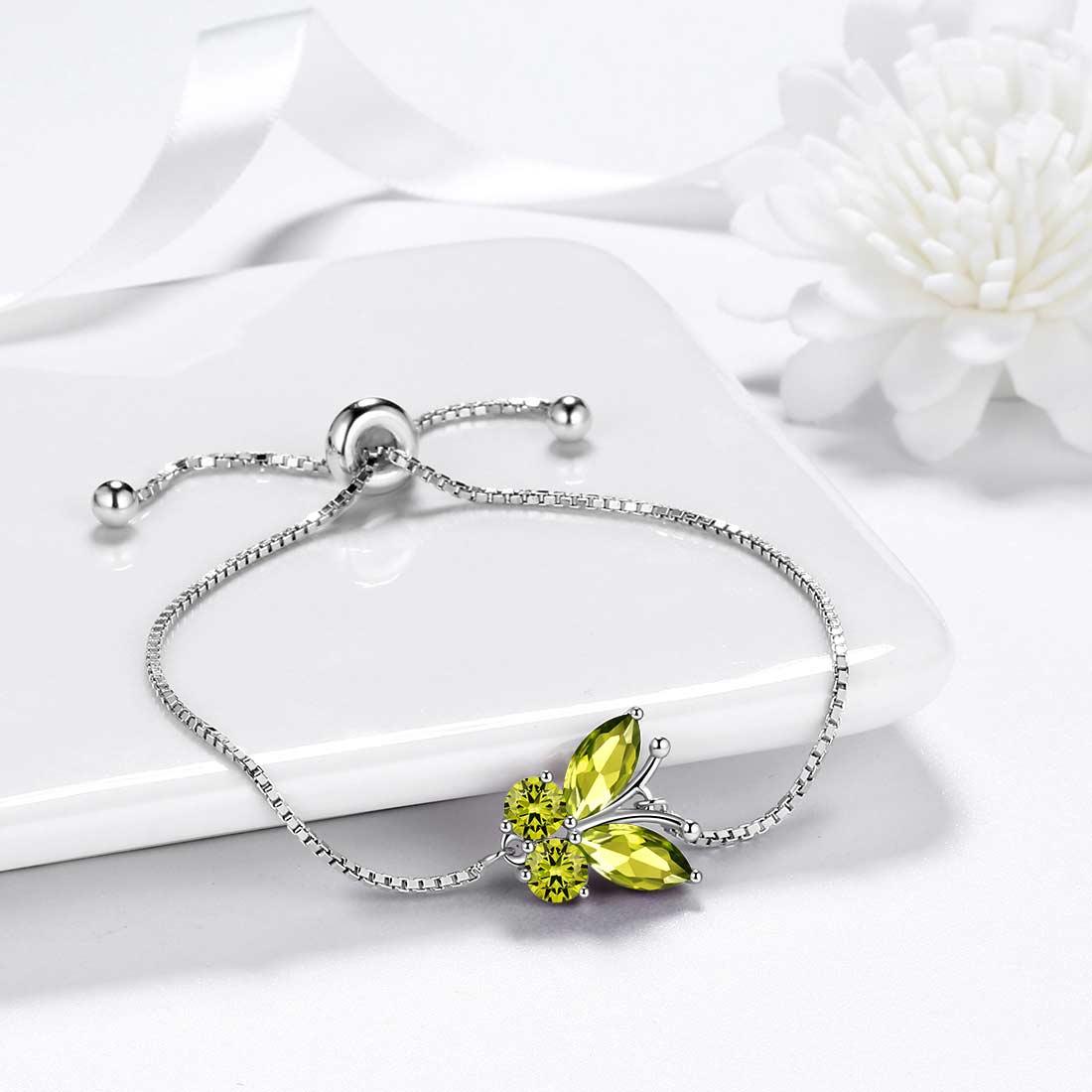 Tokyo Mart Butterfly Bracelet Birthstone August Peridot Women Girls Jewelry Birthday Gift