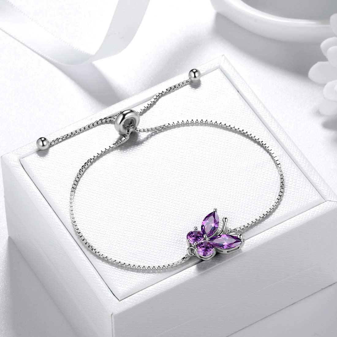 Tokyo Mart Butterfly Bracelet Birthstone February Amethyst Women Girls Jewelry Birthday Gift