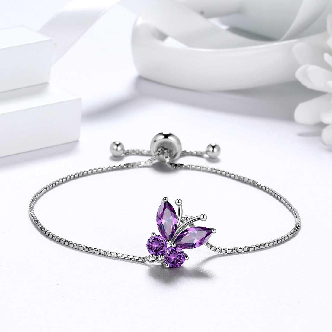 Tokyo Mart Butterfly Bracelet Birthstone February Amethyst Women Girls Jewelry Birthday Gift